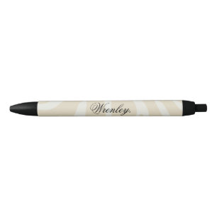 Caneta Preta Nome Personalizado Bege Creme Elegante Padrão Orgâ