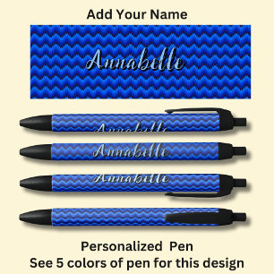 Caneta Preta Nome Personalizado, Blue Chevron Zig Zag