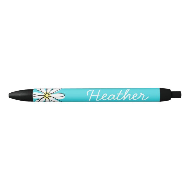 Caneta Preta Nome Personalizado bonito Daisy Doodle (Frente)