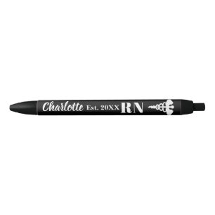 Caneta Preta Nome Personalizado Caduceu Branco Enfermeira Regis