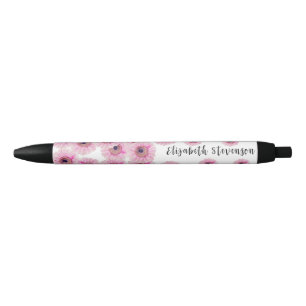 Caneta Preta nome personalizado da flor da margarida rosa bonit