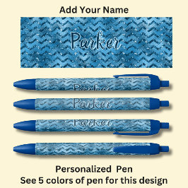 Caneta Preta Nome Personalizado, Design de Zig Zag Azul