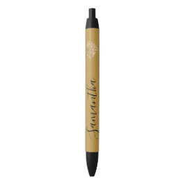 Caneta Preta Nome Personalizado do Coração Glitter Dourado
