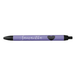 Caneta Preta Nome Personalizado do Coração Preto Roxo
