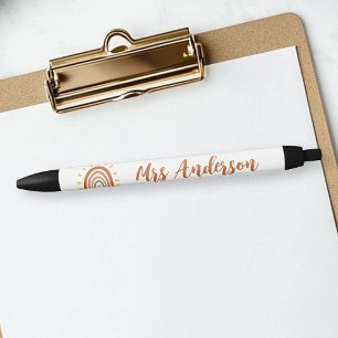 Caneta Preta Nome Personalizado do Professor Grau Boho Rainbow 