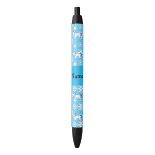 Caneta Preta Nome personalizado flocos de neve azuis unicórnios