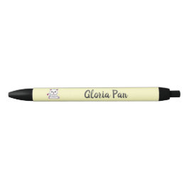 Caneta Preta Nome personalizado gato branco fofo em amarelo