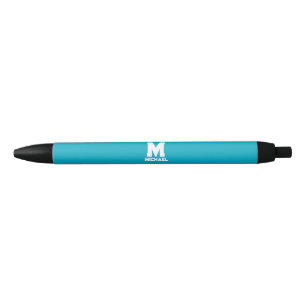 Caneta Preta Nome Personalizado Logotipo Azul Monograma