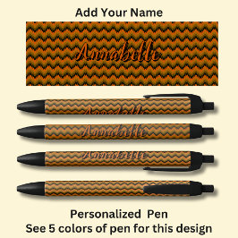 Caneta Preta Nome Personalizado, Orange Brown Chevron Zig Zag
