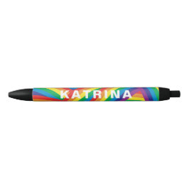 Caneta Preta Nome Personalizado Padrão Colorido do Arco-Íris