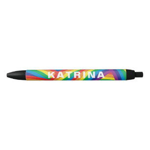 Caneta Preta Nome Personalizado Padrão Colorido do Arco-Íris