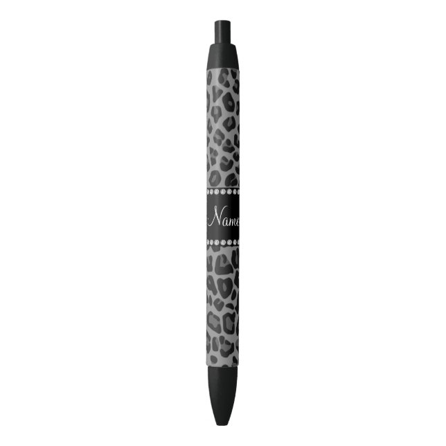 Caneta Preta Nome personalizado padrão leopardo negro (Frente Vertical)