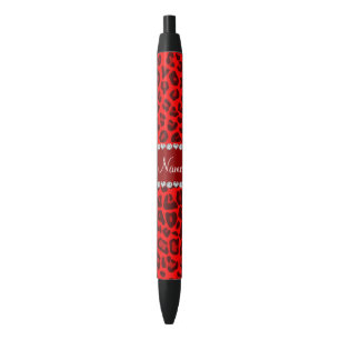 Caneta Preta Nome personalizado padrão leopardo vermelho neon