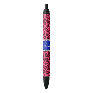 Caneta Preta Nome personalizado pink leopardo impresso com faix
