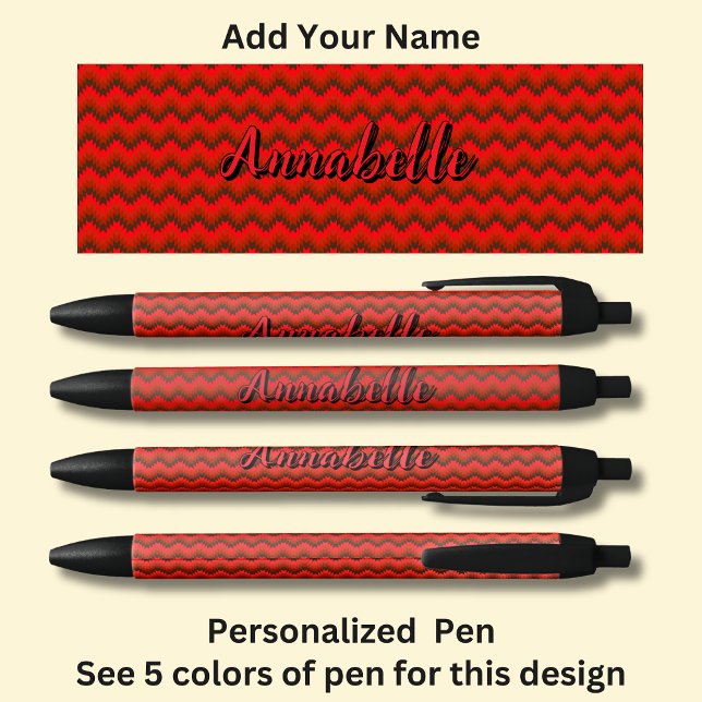 Caneta Preta Nome Personalizado, Red Chevron Zig Zag (Criador carregado)