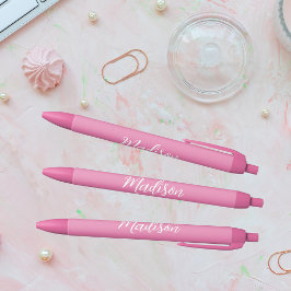 Caneta Preta Nome Personalizado Rosa Bonito