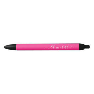 Caneta Preta Nome Personalizado Rosa Quente