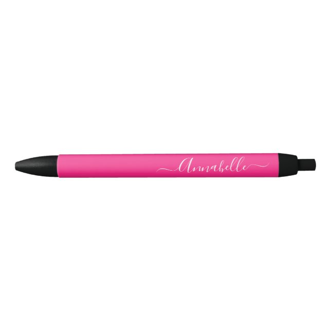Caneta Preta Nome Personalizado Rosa Quente (Frente)