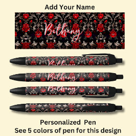 Caneta Preta Nome Personalizado, Rosas vermelhas em Preto