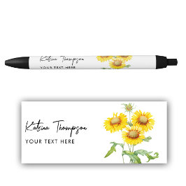 Caneta Preta Nome Personalizado & Texto Girassóis Amarelos Rúst