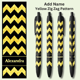 Caneta Preta Nome Yellow Dourado Zig Zag em Preto