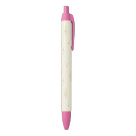 Caneta Preta Notas Musicais Brilhantes Douradas