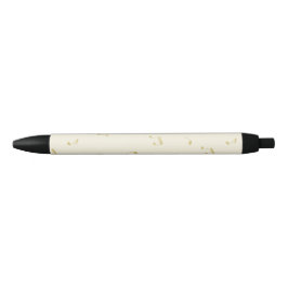 Caneta Preta Notas Musicais Douradas Creme  