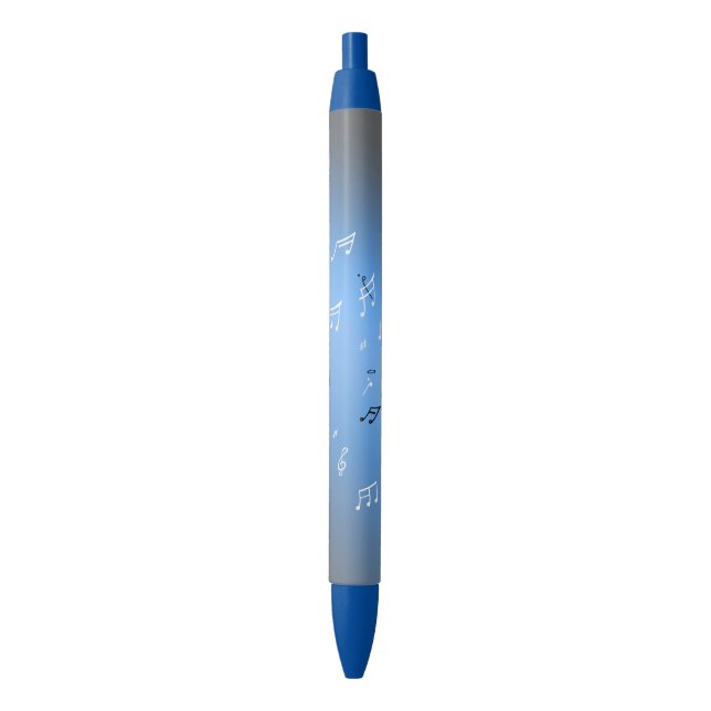 Caneta Preta Notas musicais em azul-lua (Frente Vertical)