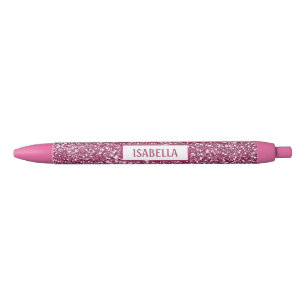 Caneta Preta Olhar de Textura de Brilho Rosa Falso Com Nome Per