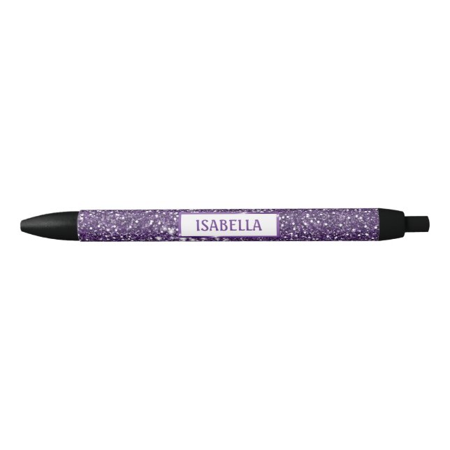 Caneta Preta Olhar de Textura de Brilho Roxo Falso Com Nome Per (Frente)