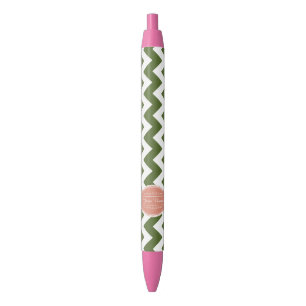 Caneta Preta Olive Chevron com nome personalizado coral