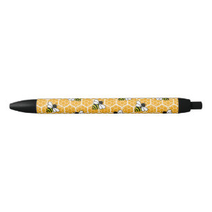 Caneta Preta Orange Honeycomb e Bees Pattern