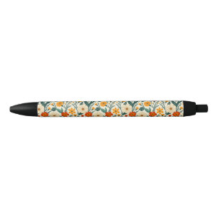 Caneta Preta Orange Russet e Cream Floral