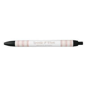 Caneta Preta Padaria Listras de Coração Rosa e Marrom Retrô