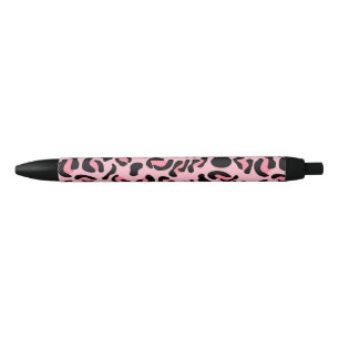 Caneta Preta Padrão Animal Rosa Moderno Leopardo