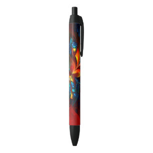 Caneta Preta Padrão Azul Laranja-Abstrato Floral Moderno #14