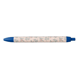 Caneta Preta Padrão Botânico Floral Rosa-Choque Teal