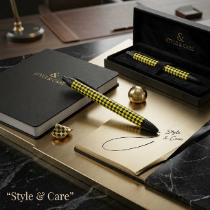 Caneta Preta Padrão Chevron Clássico Preto e Amarelo Vibrante