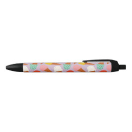 Caneta Preta Padrão Colorido de Cone de Sorvete Desenhado à Mão