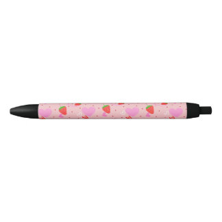 Caneta Preta Padrão contínuo de Morango Fofo & Corações
