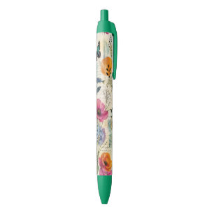 Caneta Preta Padrão de aquarela botânica costeira colorida