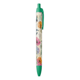 Caneta Preta Padrão de aquarela botânica costeira colorida