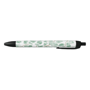 Caneta Preta Padrão de Aquarela de Folhas Verde-Salvia Minimali