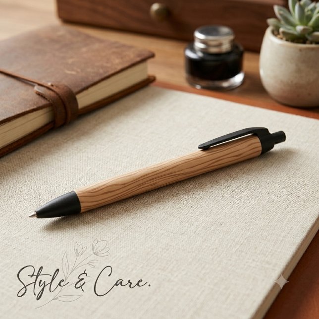 Caneta Preta Padrão de Arte em Madeira Elegante e Sofisticado (Elegant Wood Art Pattern Stylish Pen)