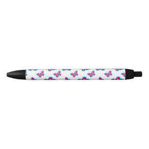 Caneta Preta Padrão de Borboleta Rosa Azul