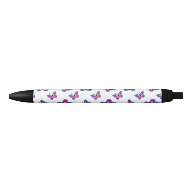 Caneta Preta Padrão de Borboleta Rosa Azul (Frente)