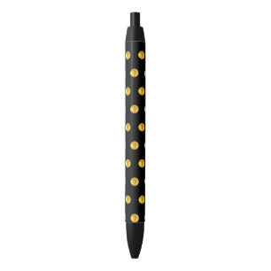 Caneta Preta Padrão de Confete Dourado Elegante em Preto