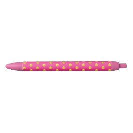 Caneta Preta Padrão de Confete Dourado Elegante em Rosa