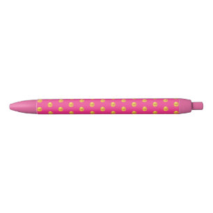 Caneta Preta Padrão de Confetes Dourados Elegantes em Rosa
