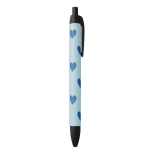 Caneta Preta Padrão de Coração Simples Azul